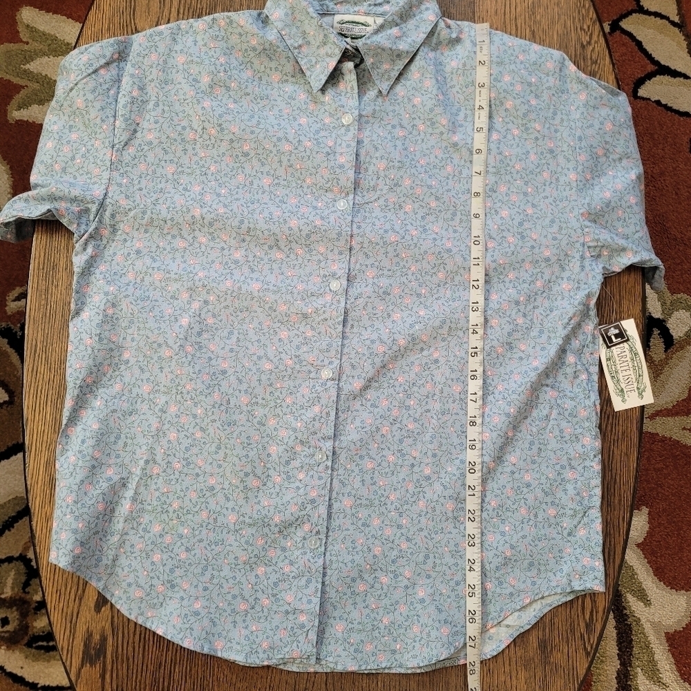 Vintage Separate Issue Blue Floral Button Down Short Sleeve Top Size Women's L - Picture 8 of 9